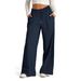 Women's Slim Waist Fashionable Wide Leg Casual Trousers Drawstring Solid Color_ecoleips.com
