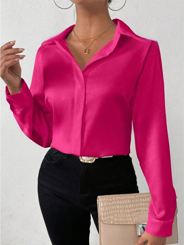 Women's Clothing Women's Satin Blouse Long Sleeved Faux Silk Shirt Long Sleeve For Formal & Casual For Women_ecoleips.com