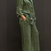 Women's Reversible Long Sleeved Shirt And Elastic Waist Trousers Set Solid Color Lightweight Fabric_ecoleips.com