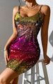Sexy Spicy Girl Low-Cut Strap Colorful Sequin Bodycon Tight-Fitting Base Women's Dress_ecoleips.com