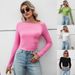 Voya Women's 2026 Spring/Summer New Half Open Collar Style Commuting Slim Fit Ultra Short Solid Color Women's T-shirt Top_ecoleips.com