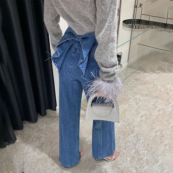 Women's Clothing Fashionable And Elegant Jeans For Women Spring New Bow Stitching Design Slim Fit High Waist Straight Pants_ecoleips.com