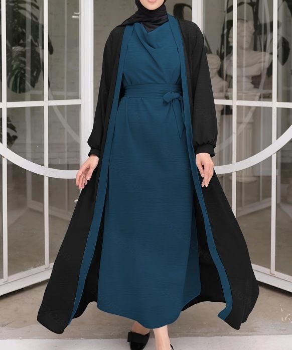 Women's Clothing Solid Color With Belt Sleeveless Vest Dress Elegant Contrast Color Coat_ecoleips.com