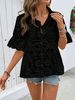 Women's Clothing Summer Lace Sleeve Loose Fitting Shirt Casual Style Top Hollowed Out_ecoleips.com