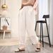 Suitable For All Seasons Sand Washed Ramie Harem For Women 2025 Summer New Casual Fashion Buckle Design Slim Linen Pants_ecoleips.com