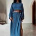 High Waist Chic Slit Cropped Top Women's Casual Cotton-Linen Blend Two Piece Suit For Holiday Spring/Autumn Regular Size_ecoleips.com