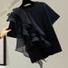 Women's Trendy Korean Style Round Neck Short Sleeve T-Shirt Irregular Ruffle Patchwork Loose Casual Top_ecoleips.com