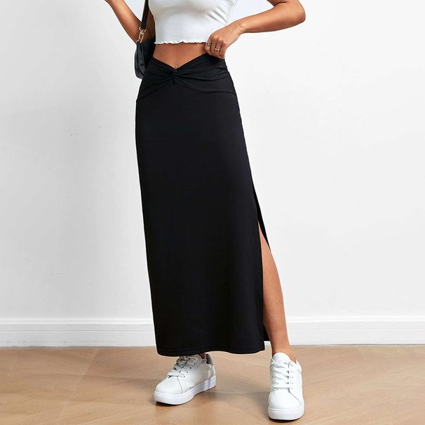 Voya Discounted Women's Simple And Fashionable Design Half Skirt With Spring And Summer High Waist And Hanging Feeling, Slit Long Skirt_ecoleips.com