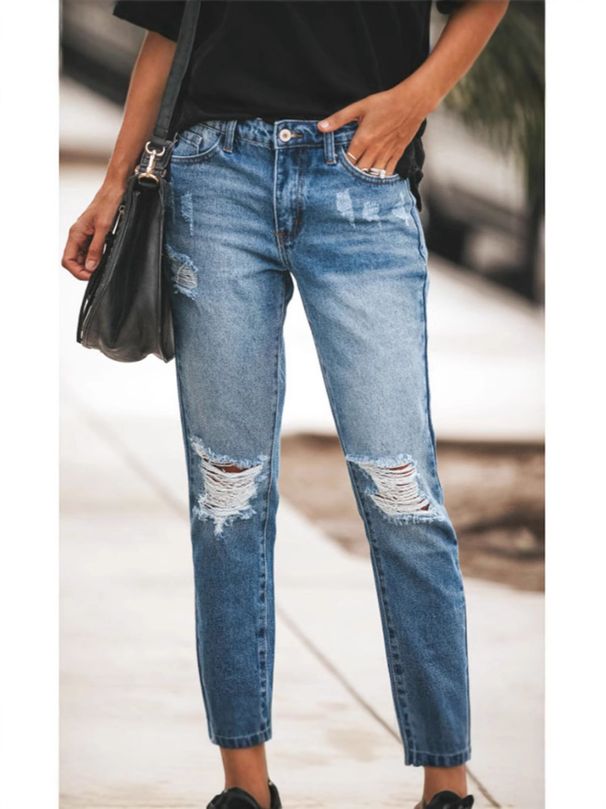 2025 New Casual Elegant Fashionable High-Waisted Jeans Women's 6869 European American Cross-Border Spring Summer New Style_ecoleips.com
