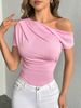 Pure Wind Oblique Shoulder Short-sleeved T-shirt Women's Summer Design Sense Slim-fit Off-shoulder Clothing Looks Thin_ecoleips.com