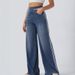 Women's Clothing Vintage Washed Side Stripe Jeans For Women - High Street Design, Relaxed Fit, Two-Stripe Detail, Wide-Leg Drag Pants_ecoleips.com