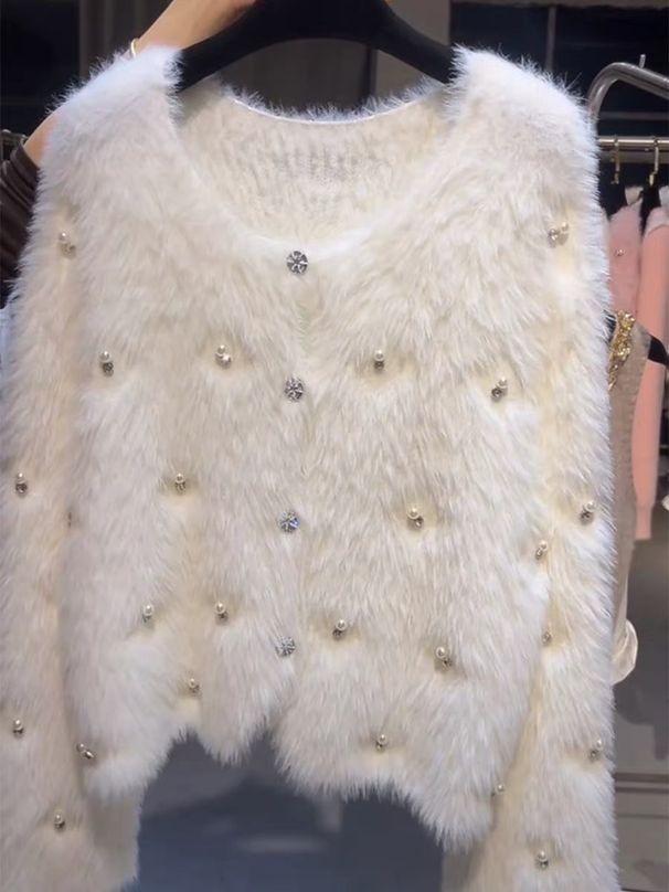 Women's Clothing Chunky Beaded Knit Sweater – Oversized Korean-Style Cardigan For Women_ecoleips.com