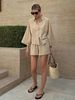 Women's Clothing Spring And Summer Comfortable Simple Cotton And Linen Pocket Lapel Three Quarter Sleeve Shirt Shorts Set_ecoleips.com
