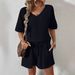 Women's Clothing Spring And Summer New Holiday Leisure V Neck Short Sleeved Top And Shorts Set_ecoleips.com