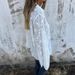 Embroidered Linen-Blend Shirt – Oversized Boho Blouse With Floral Cutouts & Peplum Hem (White/Apricot, Polyester, Long Sleeve, S-XXL)_ecoleips.com