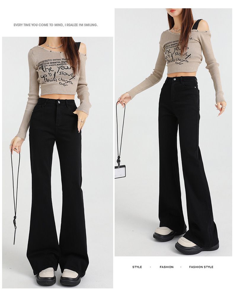 Women's Winter Flared Jeans - Warm Fleece-Lined Straight Leg Black Denim Pants For Everyday Comfort_ecoleips.com