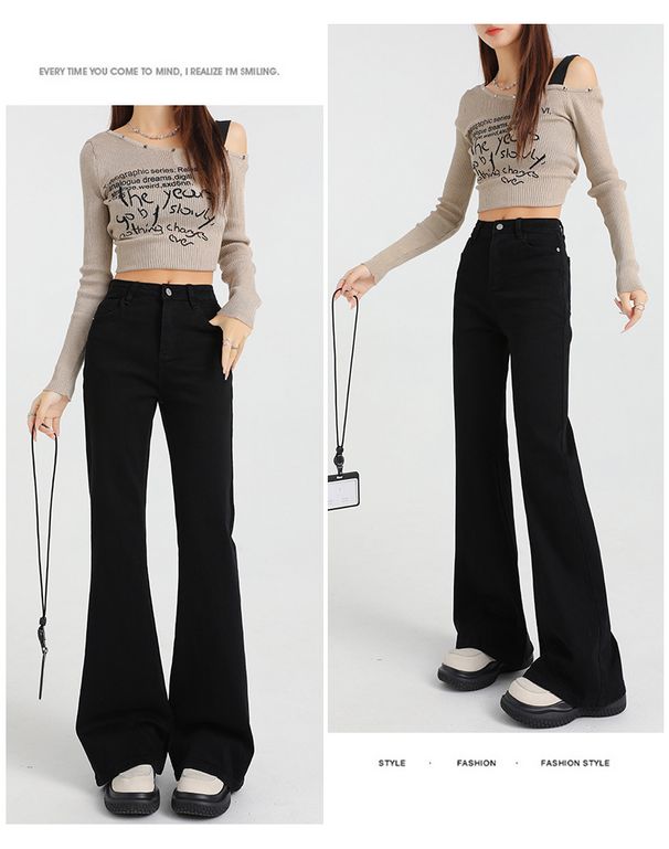 Women's Winter Flared Jeans - Warm Fleece-Lined Straight Leg Black Denim Pants For Everyday Comfort_ecoleips.com