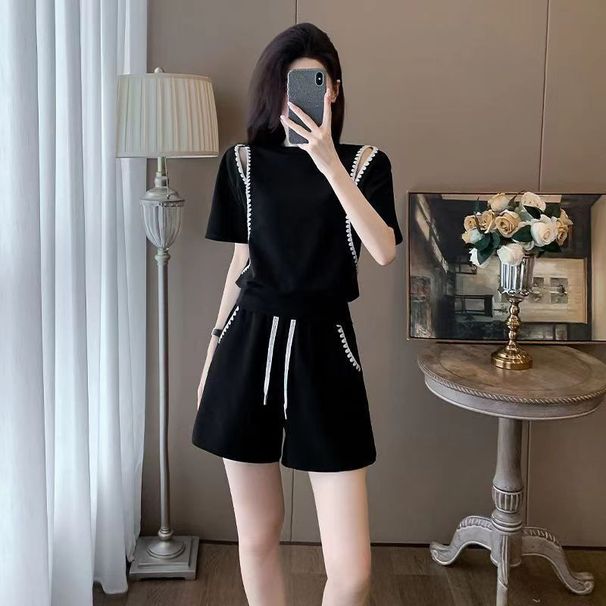 Women's Clothing New Style Fashionable Slim Fit Loose Short Sleeved Shorts Casual Two Piece Suit_ecoleips.com