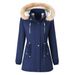 Women's Winter Parka Coat With Faux Fur Hood, Fleece Lined, Drawstring Waist, Warm Padded Jacket For Cold Weather_ecoleips.com