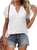 Verve 2025 New Women's V-neck Short Ruffle Sleeve T-shirt Button Shirt_ecoleips.com
