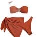 Women's Clothing New Bikini Solid Color Swimsuit Three Piece Tube Top Beach Skirt_ecoleips.com