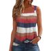Women's Clothing Casual Square Neck Color Block Striped Pleated Vest Thin Summer Top Polyester_ecoleips.com