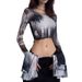 Factory Direct Sale European And American Cross-border Autumn Slim-fit Mesh Printed Bell-sleeve Patchwork Cropped_ecoleips.com