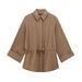 Foreign Trade Cross-Border European American Spring New Women's Fashion Casual Draped Long Sleeve Turn-Down Collar Shirt_ecoleips.com