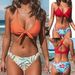 Women's Clothing V Neck Backless Two Piece Bikini High Waisted Swimsuit Knotted Printed Design For Formal & Casual For Women_ecoleips.com