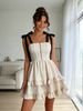 2026 Summer New Rice Apricot Bow Shoulder Strap Dress Women, Fishbone Waist Double-layer Ruffle Edge Sweet Cool Lolita Style Skirt_ecoleips.com