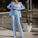 Women's Three Piece Suit Set European And American Style Cross Border Trade Autumn Lapel Tube Top High Waist Straight Lead Pants_ecoleips.com