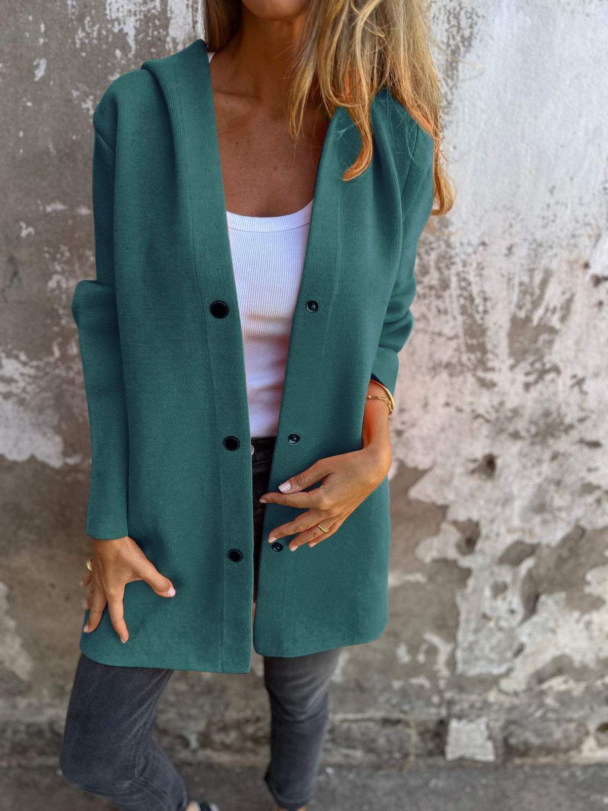 Women's Casual Hooded Jacket Single Breasted Solid Color Autumn Winter Coats_ecoleips.com
