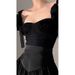 French Hepburn High-End Light Niche Unique Chic Little Black Strap Set Long Dress_ecoleips.com