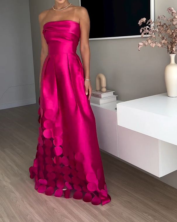 Women's Clothing New Design Sense Splicing Circle Satin Sexy Tube Top High Waist Dress Evening Dress_ecoleips.com