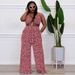 Plus Size Summer Outfits For Women Sleeveless Backless Print Jumpsuit Romper, Floral Grid Sexy Casual Playsuit_ecoleips.com