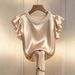 Elegant Satin Women's Shirt European American Style Summer 2026 Solid Color Short Sleeved round Neck Top for Women_ecoleips.com