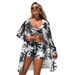 Women's Sexy Coconut Print Bikini Set - Strappy Triangle Bralette & High-Waist Swim Shorts With Sheer Cover-Up (3-Piece)"_ecoleips.com