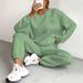 Women's Twisted Splicing Long Sleeve round Neck Tops And Cuffed Trousers Set European American Style Spring Autumn Wear_ecoleips.com