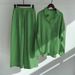 Voya Voya Women's Plus Size Fashion Shirt Two-Piece Set Spring Vintage High-Waisted Loose Long 2-Piece Set_ecoleips.com