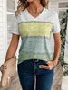 Women's Clothing V Neck Short Sleeved Tops Large Size Contrast Color Matching Print Pullover Versatile T Shirt_ecoleips.com