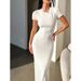 Women's Solid Color Slim Fit Short Sleeve Fashion Dress Elegant Hip Hugging European American Style Spring/Summer_ecoleips.com