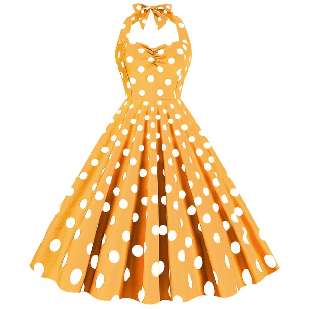 Retro Polka Dot Halter Neck High Waist Full Skirt Dress for Women European American Style Stage Group Performance Cross Border Spot Goods_ecoleips.com