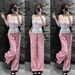 Women's Clothing Women's Sweet Girly Patchwork Suspender Set Plaid Slimming Wide Leg Pants Casual Two Piece Summer Style_ecoleips.com