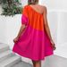 Women's Summer Resort Style Color Block One Shoulder Dress Single Sleeve Loose a Line Midi Skirt_ecoleips.com