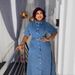 Rhinstone Foil Collar Short Sleeve Denim Dress For Women Tie Waist Long Shirt Dress New Arrival_ecoleips.com