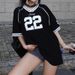 Women's Clothing Personality Loose Letter Contrast Color Large Version T Shirt Short Sleeved Top_ecoleips.com