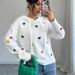 Women's Clothing Stylish 3D Heart Jacquard Hooded Sweater - Soft Acrylic Knit Pullover With Embroidery Detail, Loose Fit Long Sleeve Top For Women_ecoleips.com
