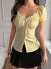 Summer French Style Women's Slimming Striped Shirt Casual Short Sleeve T-Shirt Lace Collar Puff Sleeve Fashionable Top_ecoleips.com