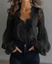 Women's Lace Patchwork Puff Sleeve Pleated Shirt European American Style Independent Website Clothing_ecoleips.com