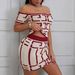 Plus Size Off-Shoulder Floral Print Dress Set – Slim Fit Geometric Pattern Skirt & Top_ecoleips.com